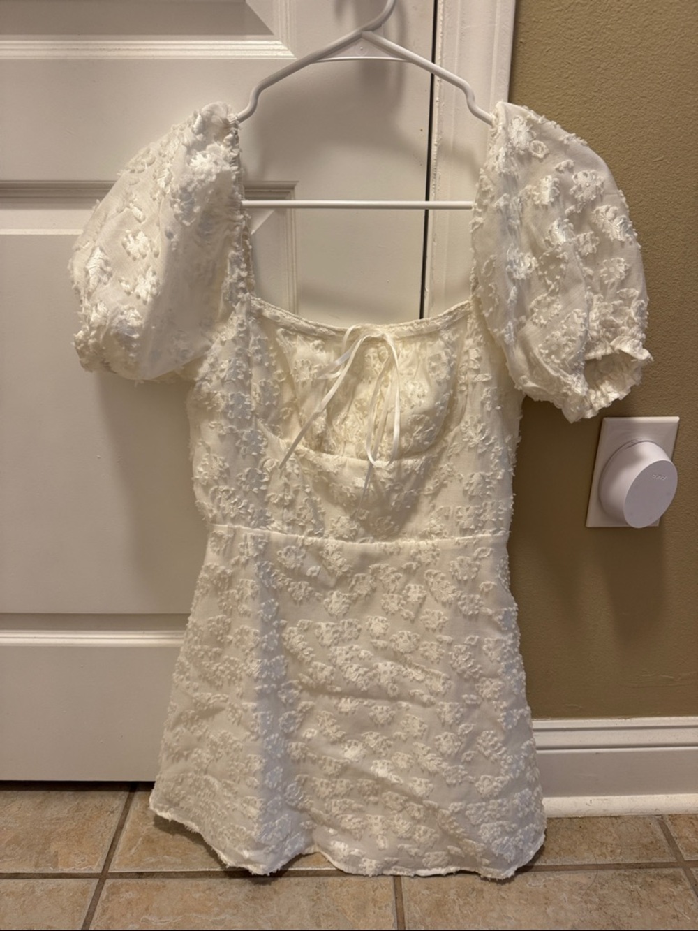 Ivory Puff Sleeve Textured Mini Dress